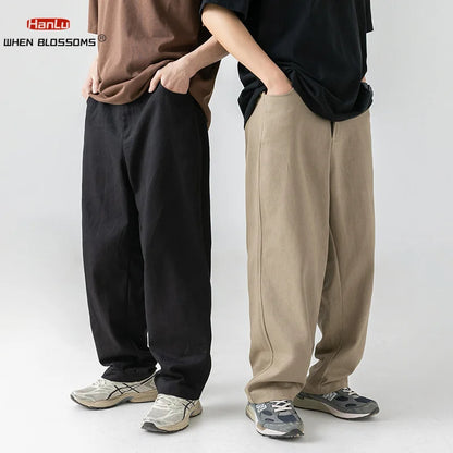 100% Cotton Mens Cargo Pants Loose Overalls Autumn Winter Wide-leg Casual Solid color Pants Men Trousers 秋冬季100%全綿男裝鬆身休閒褲