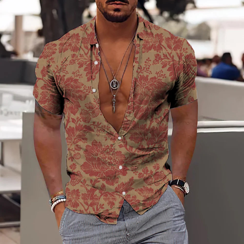 3D Coconut Tree Patterns Short Sleeve Fashion Shirts For Men 男士3D椰樹印花夏威夷襯衫