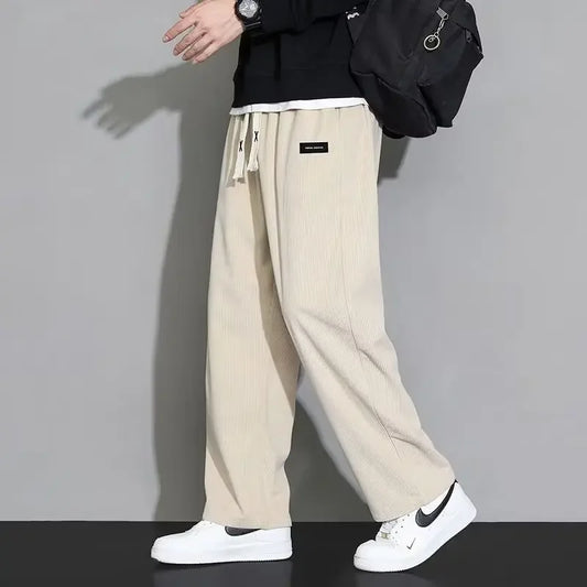 Spring Autumn Fashion Temperament Korean Corduroy Wide-leg Pants Men Streetwear Clothes 春秋季男裝韓式鬆身休閒褲