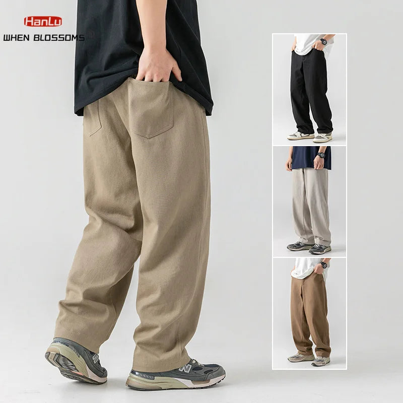 100% Cotton Mens Cargo Pants Loose Overalls Autumn Winter Wide-leg Casual Solid color Pants Men Trousers 秋冬季100%全綿男裝鬆身休閒褲