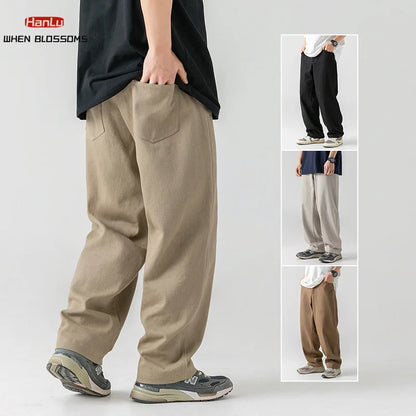 100% Cotton Mens Cargo Pants Loose Overalls Autumn Winter Wide-leg Casual Solid color Pants Men Trousers 秋冬季100%全綿男裝鬆身休閒褲