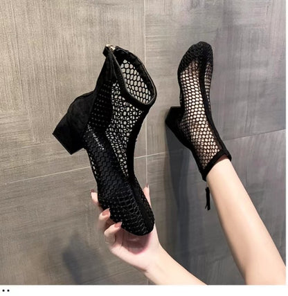 2023 New Air Mesh Net Bling Women Shoes Summer Ankle Boots Thin High Heels Sexy Sandal Chelsea Boots Female 新款夏季透氣網眼女裝高跟靴