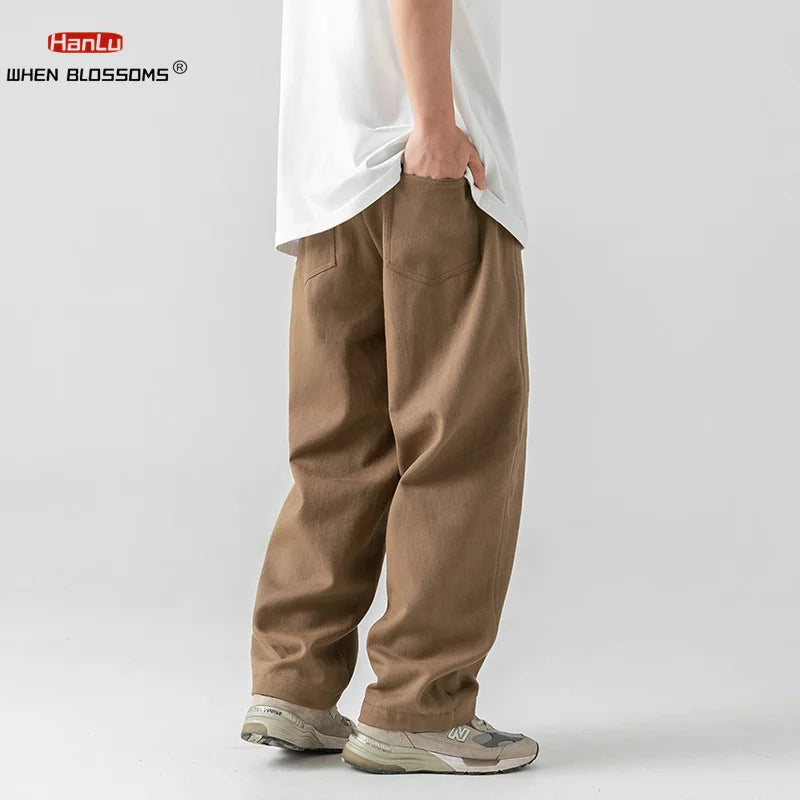 100% Cotton Mens Cargo Pants Loose Overalls Autumn Winter Wide-leg Casual Solid color Pants Men Trousers 秋冬季100%全綿男裝鬆身休閒褲