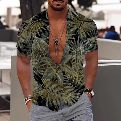 3D Coconut Tree Patterns Short Sleeve Fashion Shirts For Men 男士3D椰樹印花夏威夷襯衫