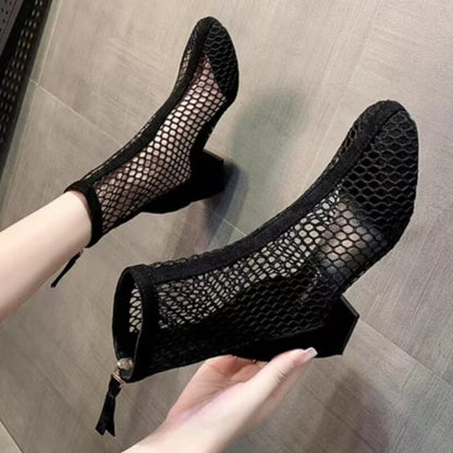 2023 New Air Mesh Net Bling Women Shoes Summer Ankle Boots Thin High Heels Sexy Sandal Chelsea Boots Female 新款夏季透氣網眼女裝高跟靴