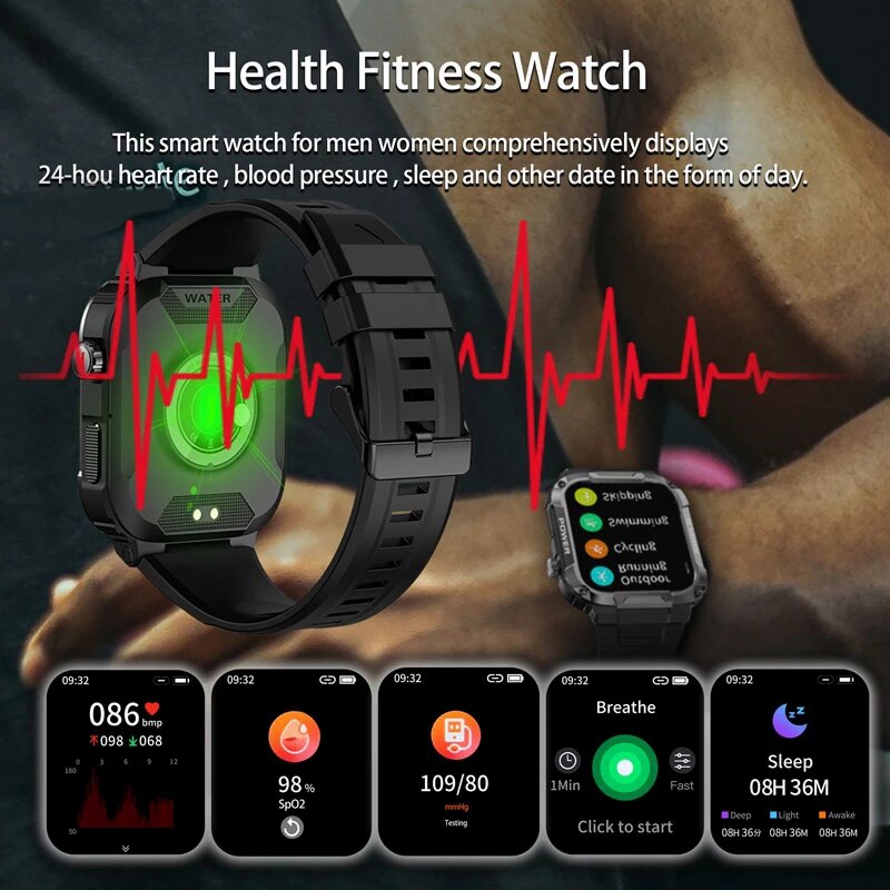 2023 New Full Touch Smartwatch For Android Xiaomi Blood Pressure Oxygen Fitness Watch 5 Atm Waterproof Smart Watch Men Military 2023 新款安卓全觸控防水智能手錶 (測量血壓氧及氣壓)