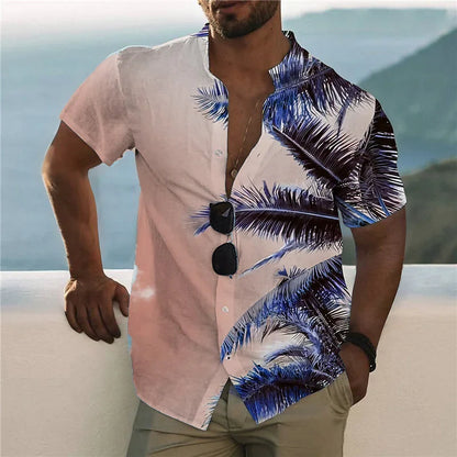 3D Coconut Tree Patterns Short Sleeve Fashion Shirts For Men 男士3D椰樹印花夏威夷襯衫