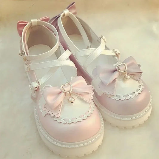 Summer Japanese Style Lolita Kawaii Sweet Sandals Shoes 夏季日本Lolita款式蝴蝶結可愛圓頭鞋