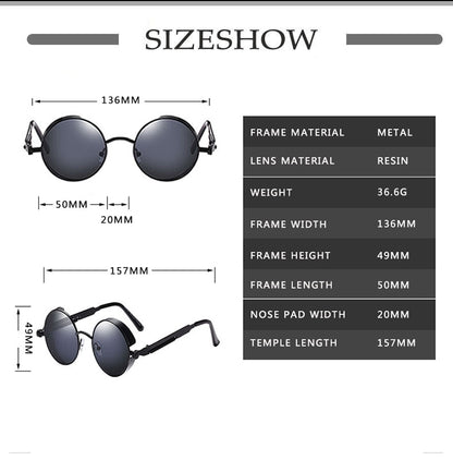 Classic Gothic Steampunk Sunglasses Sun Glasses Men Women Brand Designer Vintage Round Glasses Fashion Driving Goggle UV400 經典歌德式復古太陽眼鏡