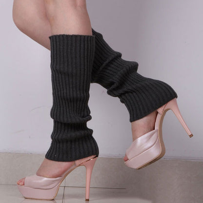 Women Knit Winter Leg Warmers Loose Style Lady Boot Knee Stockings Leggings Warm Boots Leg Punk Solid Black Cool Knit Long Socks