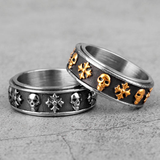 Cross Skull Retro Rotatable Stainless Steel Mens Rings Punk Hip Hop for Male Boyfriend Biker Jewelry Creativity Gift 十字骷髏復古不銹鋼男士戒指