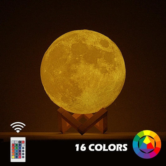 3D Print Moon Lamp Colorful Change Touch Usb Led Night Light Home Decor Creative Gift 超立體LED月亮燈 (16種顏色變化)