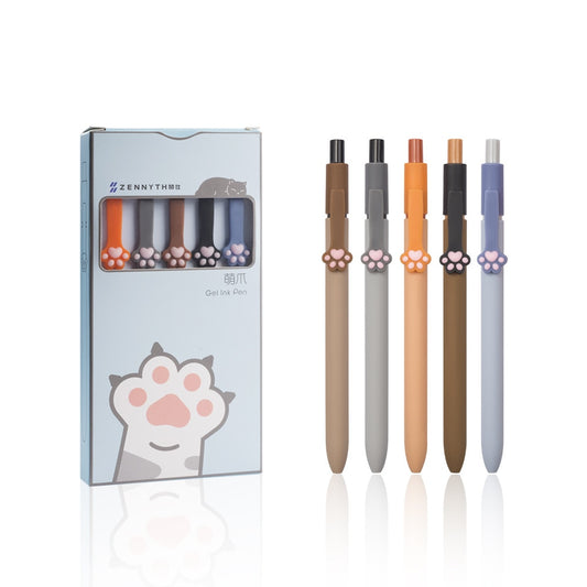 5pcs Cute Cat Paw Gel Ink Pens Set Soft Touch De-stressing Design 0.5mm Ballpoint Black Color Writing Office School A6602 可愛貓爪0.5mm原子筆5支裝 (黑色墨水)