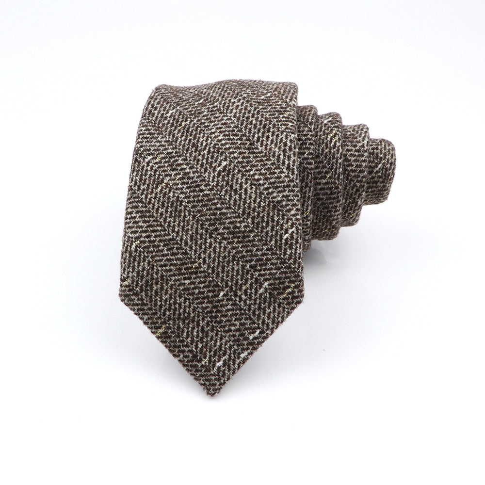 High Quality Classic Stripe Paild Wool Ties Black Grey Handmade Thick 7cm Width Men Neck Ties Slim Cashmere Casual Tie Accessory 高質經典條紋羊絨休閒領帶