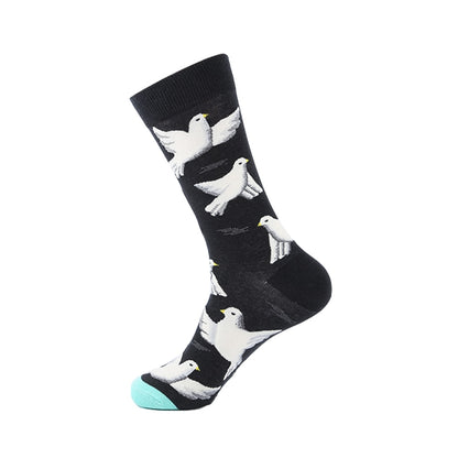 New Colorful Women & Men's Socks High Quality Harajuku Cotton Flower Pigeon Puzzle Wave Stripe Fish Skateboard Long Dress Sock