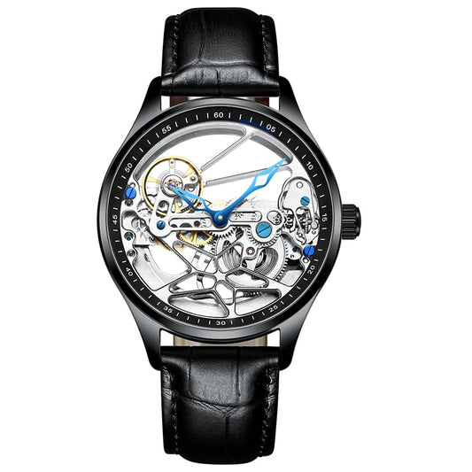 Men's Sports Watch Hollow Machinery Top Brand Men's Leather Watch Trend Luminous Waterproof 2020 New 雕刻機芯雙面運動型手錶
