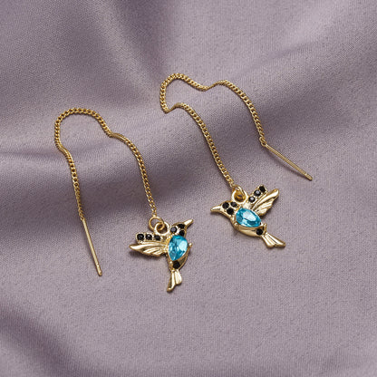 1 Pair Unique Long Drop Earrings Bird Pendant Tassel Crystal Pendant Earrings Ladies Jewelry Design 2 Colors Hummingbird Earring