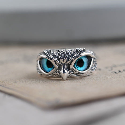 Charm Vintage Cute Men and Women Simple Design Owl Ring Silver Color Engagement Wedding Rings Jewelry Gifts 復古設計別緻簡約貓頭鷹銀戒指