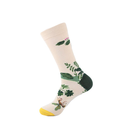 New Colorful Women & Men's Socks High Quality Harajuku Cotton Flower Pigeon Puzzle Wave Stripe Fish Skateboard Long Dress Sock