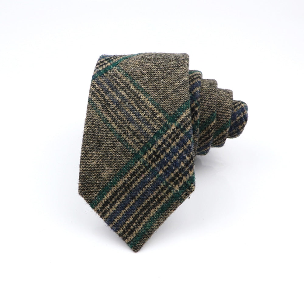 High Quality Classic Stripe Paild Wool Ties Black Grey Handmade Thick 7cm Width Men Neck Ties Slim Cashmere Casual Tie Accessory 高質經典條紋羊絨休閒領帶