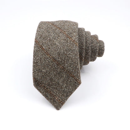 High Quality Classic Stripe Paild Wool Ties Black Grey Handmade Thick 7cm Width Men Neck Ties Slim Cashmere Casual Tie Accessory 高質經典條紋羊絨休閒領帶