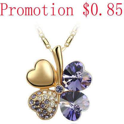 12 Color Fashion Austrian Crystal Four Leaf Leaves Clover Heart Rhinestones Necklace Pendant for Women White Gold Color Jewelry 時尚奧地利水晶四葉草心形水鑽項鍊吊墜
