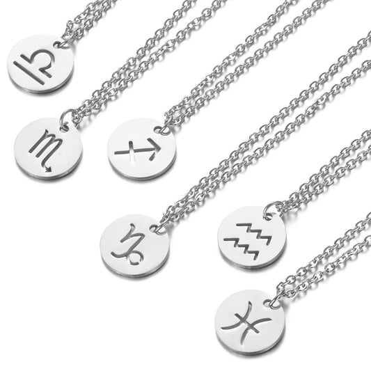 Fashion Zodiac Choker Necklace 316L Stainless Steel Women Constellations Silver Color Never Fade Hollow-out 12 Signs Gifts 時尚十二星座不銹鋼頸鍊