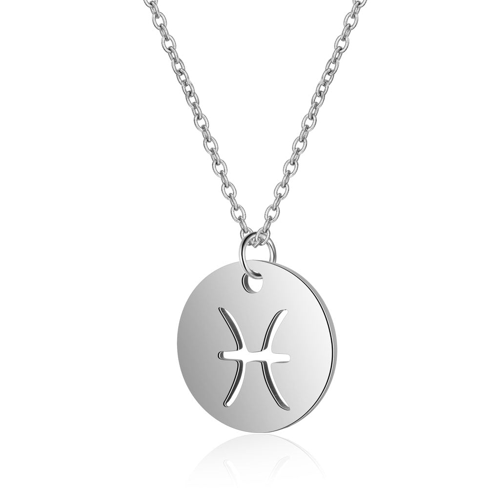 Fashion Zodiac Choker Necklace 316L Stainless Steel Women Constellations Silver Color Never Fade Hollow-out 12 Signs Gifts 時尚十二星座不銹鋼頸鍊