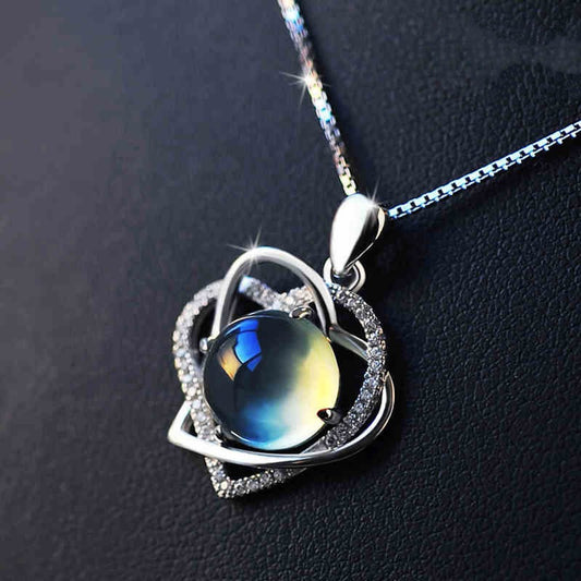 Top Quality Cat Eye Stone Heart Necklace Women Cubic Zirconia Pendants Necklaces Accessory