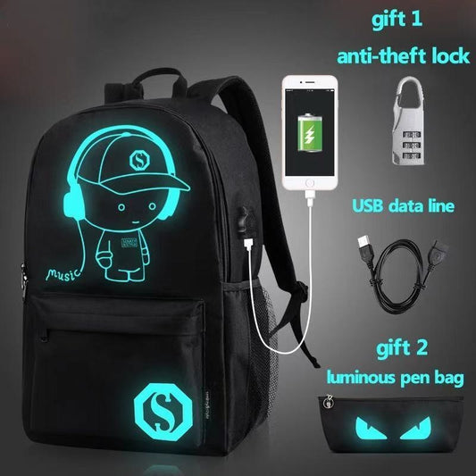 Anime Fashion USB Charge School Backpack Music Luminous Schoolbag For Teenagers Daypack Waterproof Book Bag 時款動漫 USB 充電夜光防水書包