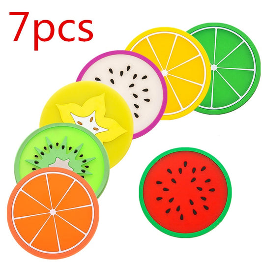 7 PCS Fruit Shape Silicone Cup Pad Slip Insulation Pad Cup Mat Holder Orange/Watermelon/Carambola/Dragon Fruit Wholesale store 水果形狀矽膠防滑隔熱杯墊7件裝 (橘子/檸檬/西瓜/楊桃/火龍果/奇異果)