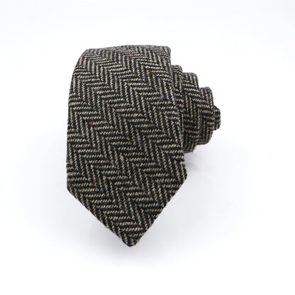 High Quality Classic Stripe Paild Wool Ties Black Grey Handmade Thick 7cm Width Men Neck Ties Slim Cashmere Casual Tie Accessory 高質經典條紋羊絨休閒領帶