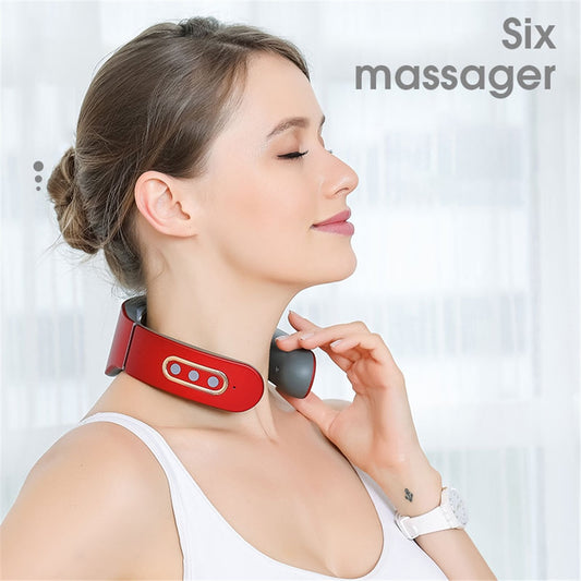 Practical Electric Neck Massager Pulse Back 6 Modes Voice broadcast Heating Pain Relief Neck  Kneading Massager