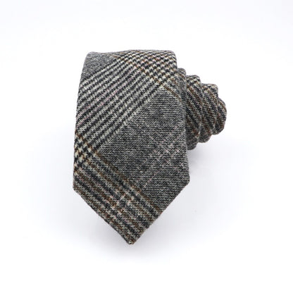 High Quality Classic Stripe Paild Wool Ties Black Grey Handmade Thick 7cm Width Men Neck Ties Slim Cashmere Casual Tie Accessory 高質經典條紋羊絨休閒領帶