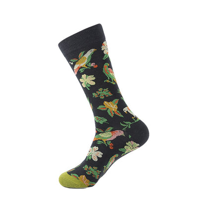 New Colorful Women & Men's Socks High Quality Harajuku Cotton Flower Pigeon Puzzle Wave Stripe Fish Skateboard Long Dress Sock