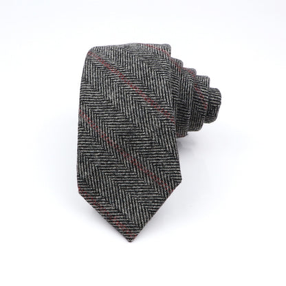 High Quality Classic Stripe Paild Wool Ties Black Grey Handmade Thick 7cm Width Men Neck Ties Slim Cashmere Casual Tie Accessory 高質經典條紋羊絨休閒領帶