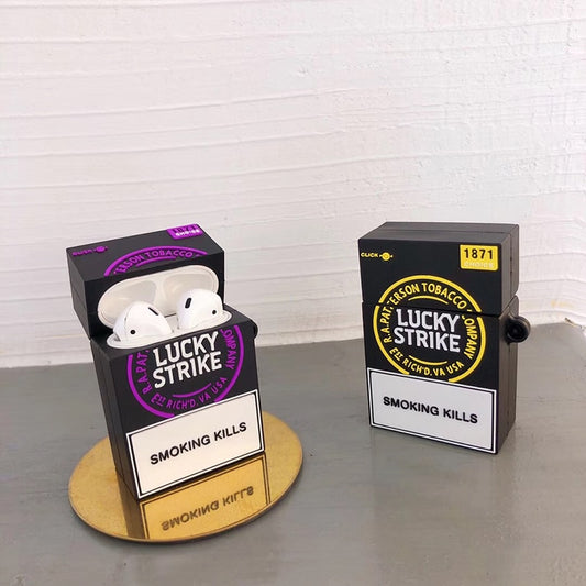 Square Lucky strike Soft silicon Wireless Earphone Charging Cover Bag for Apple AirPods 1 2 Luxury brand Bluetooth Box Headset 軟矽膠無線耳機充電保護套