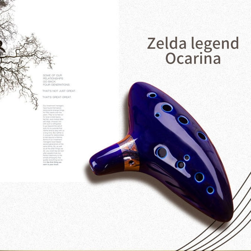 Ocarina Ceramic Legend Of 12 Holes Ceramic Alto C Ocarina Flute Blue Inspired Time Musical Instrument For Beginner Accessories 精美12孔陶瓷陶笛C調 (適合初學者使用)