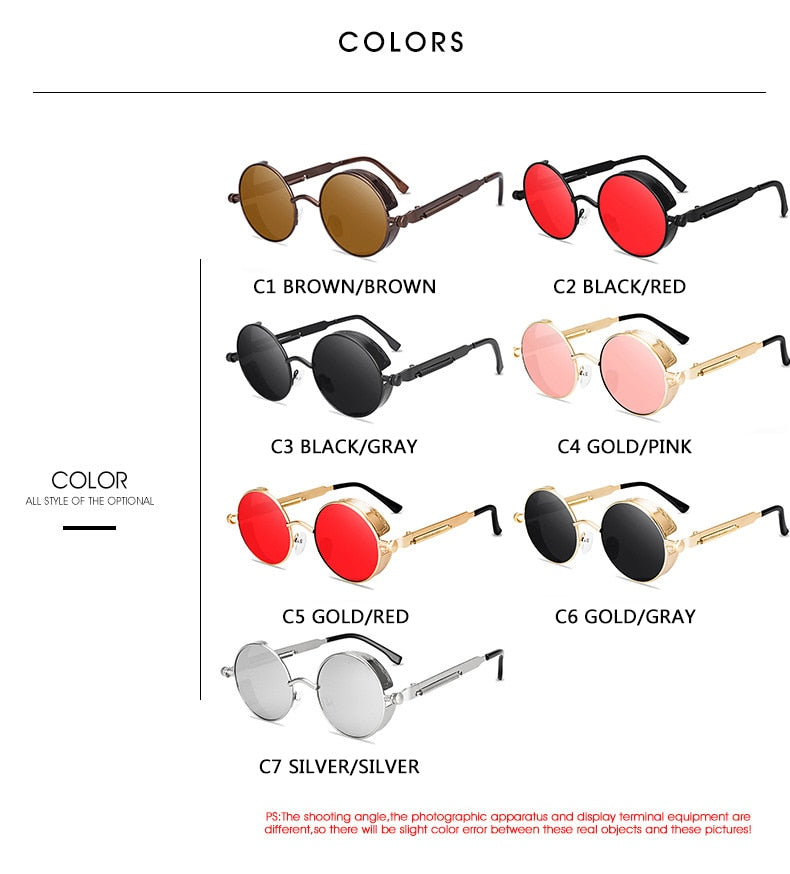 Classic Gothic Steampunk Sunglasses Sun Glasses Men Women Brand Designer Vintage Round Glasses Fashion Driving Goggle UV400 經典歌德式復古太陽眼鏡