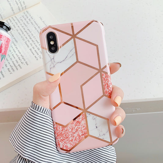 Plating Geometric Phone Case For iPhone 14 13 11 12 Pro Max XR XS Max 7 8 Plus X Soft Marble Phone Back Cover Cases