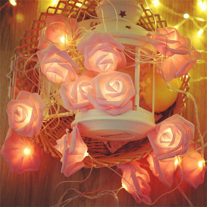 3M 20 LED Rose Flower String Lights Garland Artificial Flower Bouquet String Lamp for Valentine's Day Wedding Party Home Decor