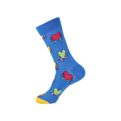 New Colorful Women & Men's Socks High Quality Harajuku Cotton Flower Pigeon Puzzle Wave Stripe Fish Skateboard Long Dress Sock