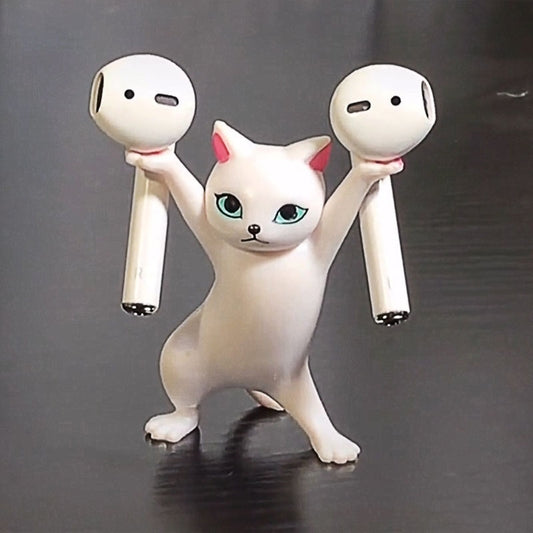 Dancing Cat Earphone Stand For AirPods 1 2 Pro Bluetooth Headphones Holder Cute Doll Handmade Decoration Pen Holder Desk Decor 可愛跳舞貓AirPods 1 2 Pro 藍牙耳機支架及裝飾筆架
