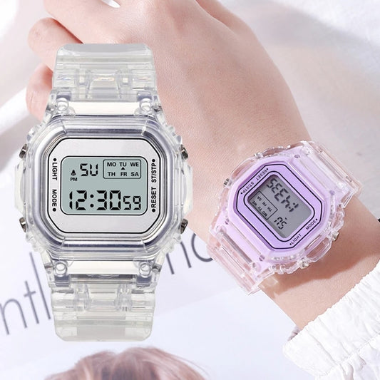 New Fashion Transparent Digital Watch Square Women Watches Sports Electronic Wrist Watch