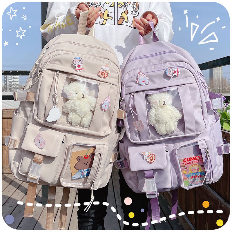 Large-capacity Cute Women Multi-Pocket Nylon Backpack Ins Junior High School Student School Bag Female Girl Backpack Laptop Book