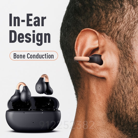 Wireless Ear Clip Bone Conduction Headphones fones Bluetooth 5.3 Ear Clip on Ear Earring sports earphones earbud hooks with Mic 無線藍牙5.3耳骨夾式耳環運動耳機連麥克風