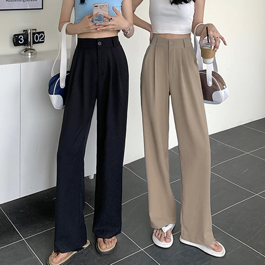 New Straight Wide Leg Women's Pants Korean Style High Waist Pants for Women Solid Color Loose Suit Trousers Female 新款韓風女裝直筒闊腿高腰西裝長褲