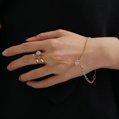 LATS Punk Silver Color Chain Wrist Bracelet Rings for Women Men Charm Set Couple Emo Detachable Ring 2022 Fashion Jewelry Gift