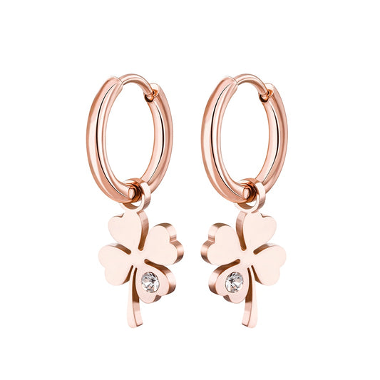 2023 Four Leaf Clover Earrings For Women Gold Silver Plated Hoops Earrings Trend Stainless Steel Female Eardrop Gift Jewelry New