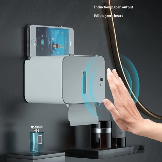 Induction Toilet Paper Holder Shelf Automatic Paper Out Wc Paper Rack Wall-Mounted Toilet Paper Dispenser Bathroom Accessories 自動感應出紙衛生紙掛架